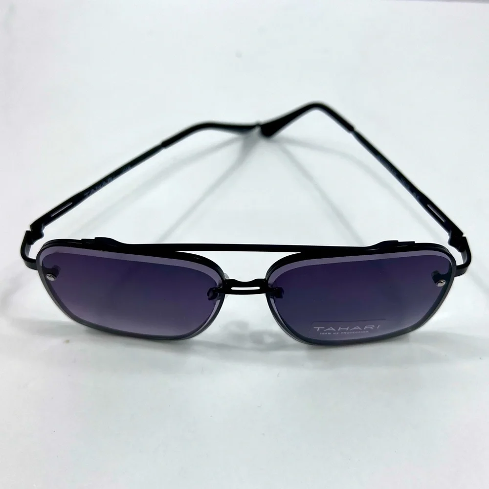 ⭐️TAHARI💯MENS MATT BLACK METAL SUNGLASSES, UNIQUE LENSES & FADING PURPLE COLOR